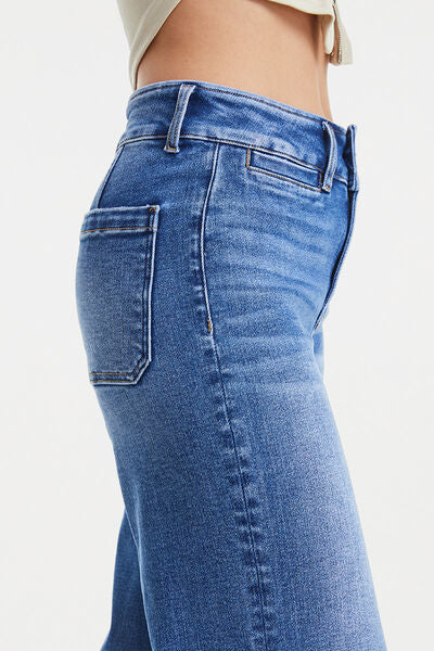 Plus Size Raw Hem High Waist Wide Leg Jeans - Medium Blue | Nowena