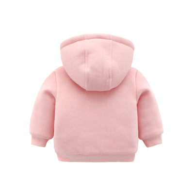 Casual pink soft fleece zipper autumn winter hooded kids jacket - Nowena