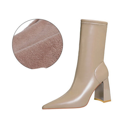 Thick-heeled Super High-heeled Pointed Winter Short Boots