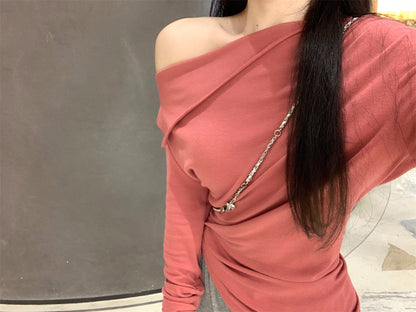 Long-sleeved T-shirt Solid Color Tops Niche Female Lining Vintage