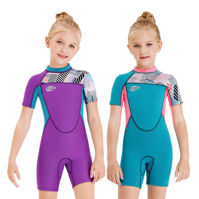 Girls Snorkeling, Surfing, Sunscreen And Cold-Proof Autumn And Winter Short-Sleeved Swimwear