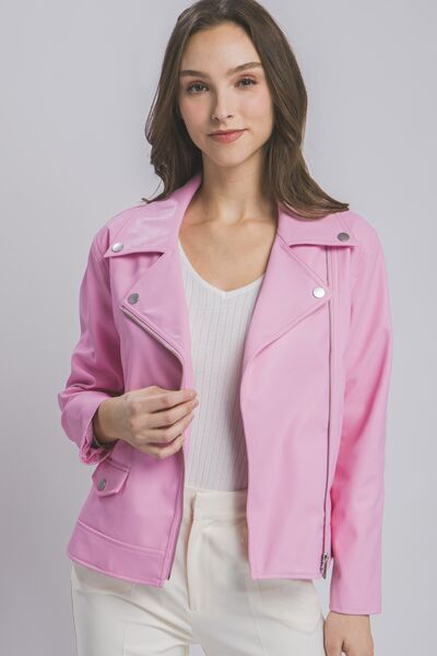 Women Collared Neck Zip Up  Summer Jacket - Pink | Nowena