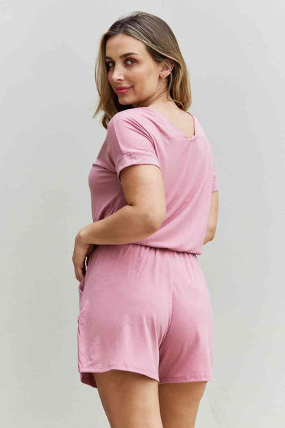 Plus Size Short Sleeve Romper in Light Carnation - Pink | Nowena