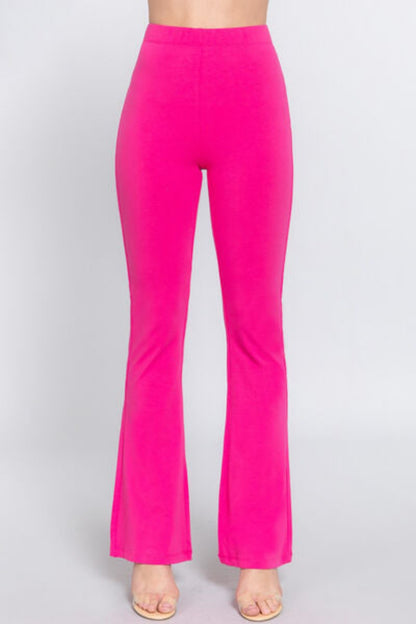 Women Waist Elastic Slim Flare Yoga Pants-Pink | Nowena