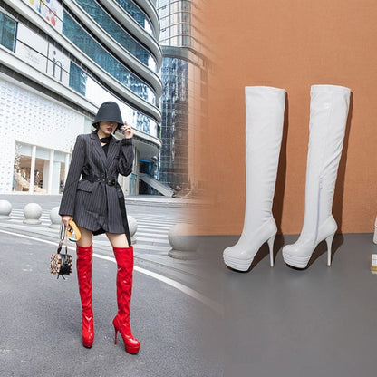 Women's Platform Stiletto Long Leather Autumn Boots