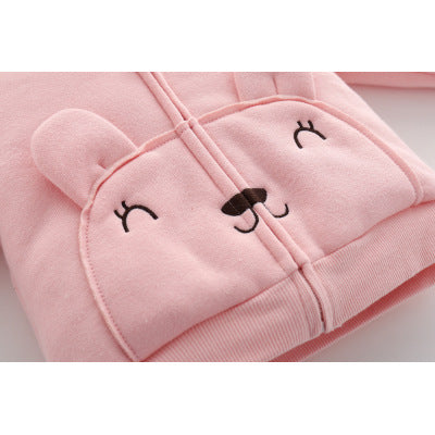 Casual pink soft fleece zipper autumn winter hooded kids jacket - Nowena