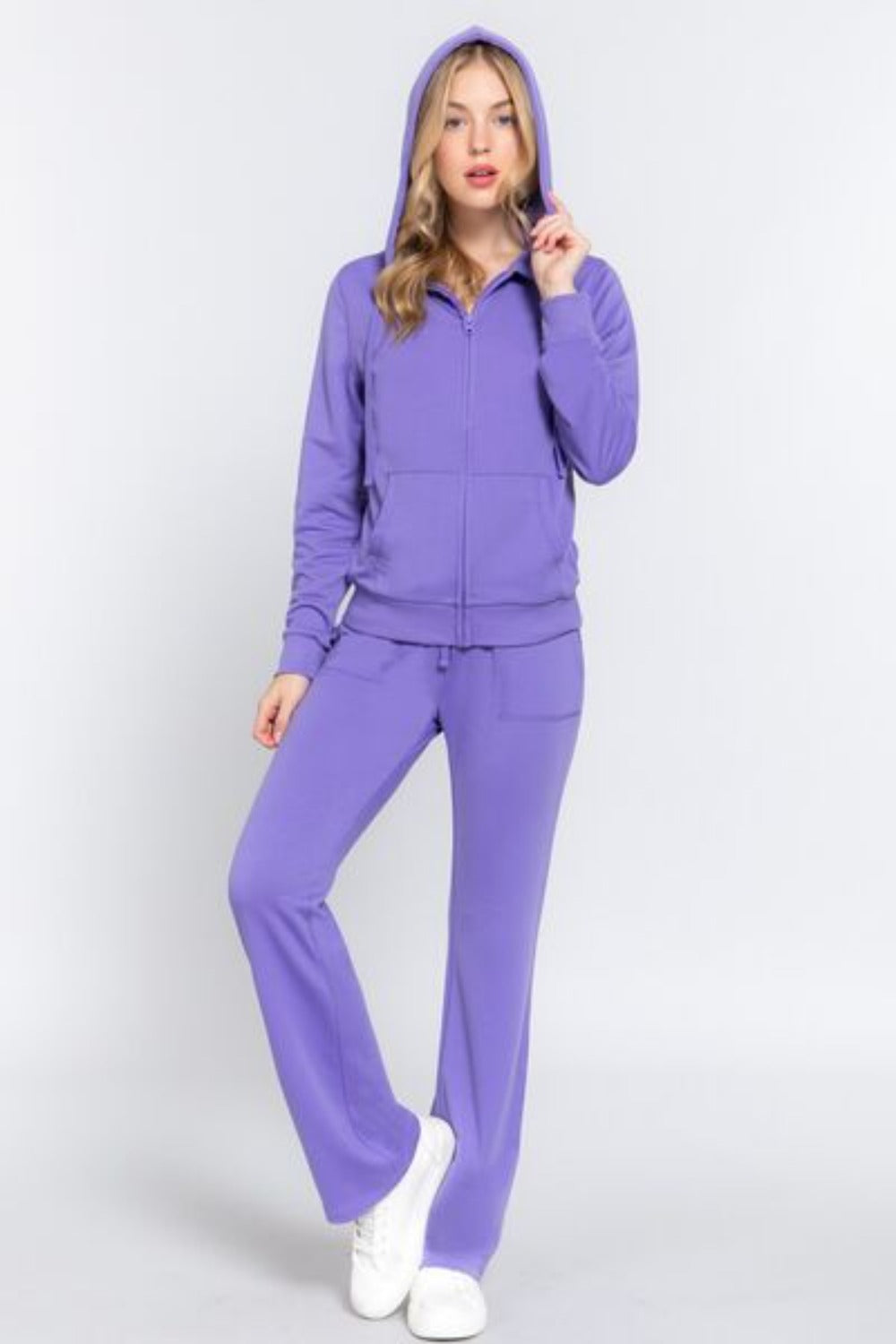 Women Zip Up Hoodie and Drawstring Pants Set-Purple | Nowena