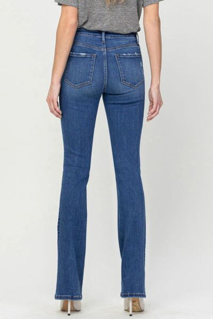 Women High Waist Slim Fit Bootcut Jeans  - Dark Blue | Nowena
