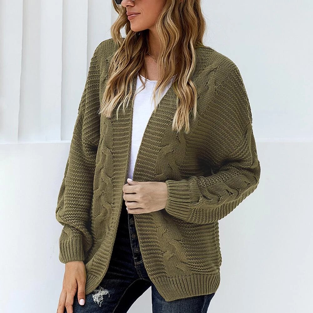 Women’s Long-sleeved Knitted Solid Color Twist Sweater Autumn Jacket - Nowena Store