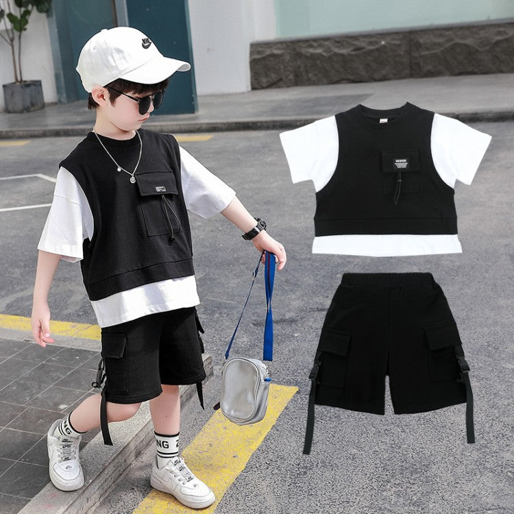 Short-sleeved overalls baby boy clothing sets - Nowena