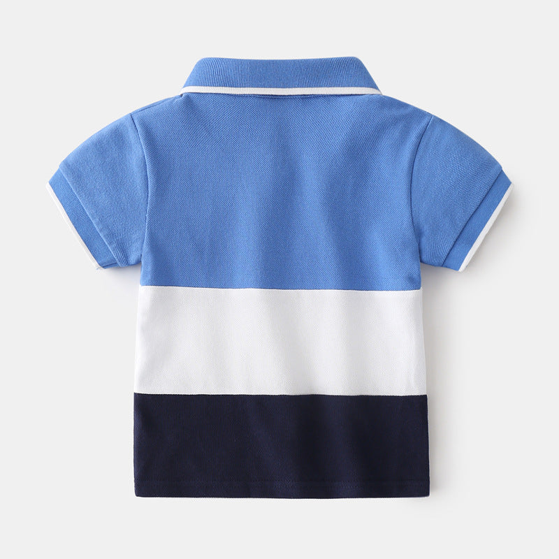Children's short sleeve polo shirt striped collared lapel polo shirt - Nowena