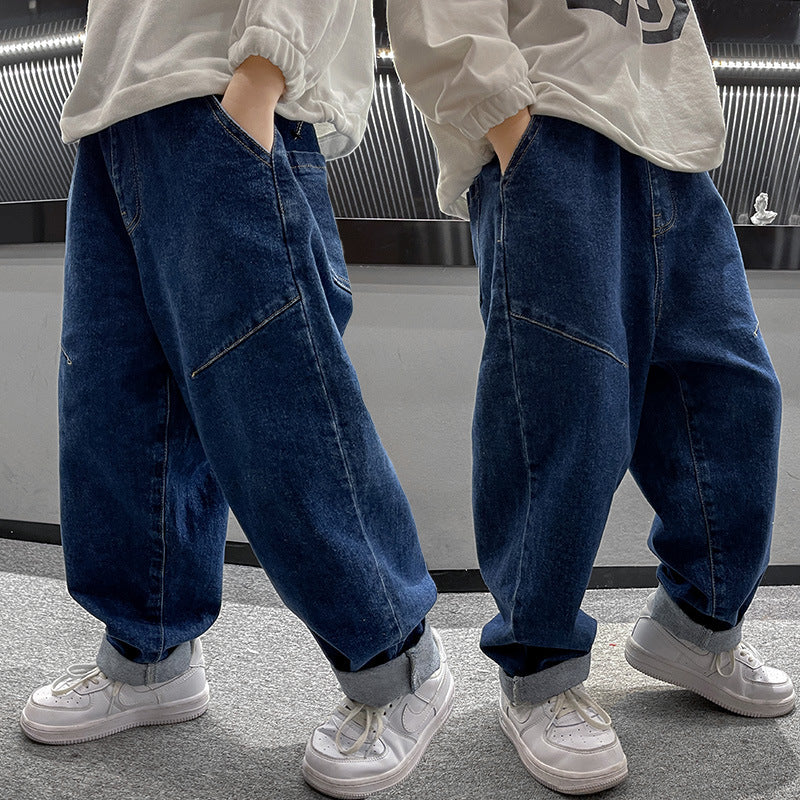 Boys casual wide leg denim pants blue jean kids pants - Nowena