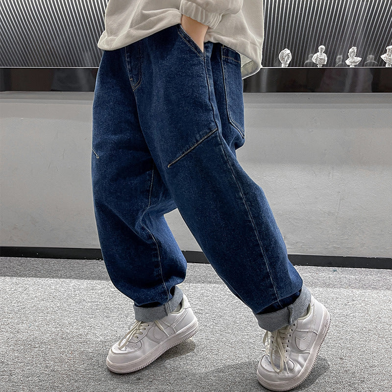 Boys casual wide leg denim pants blue jean kids pants - Nowena