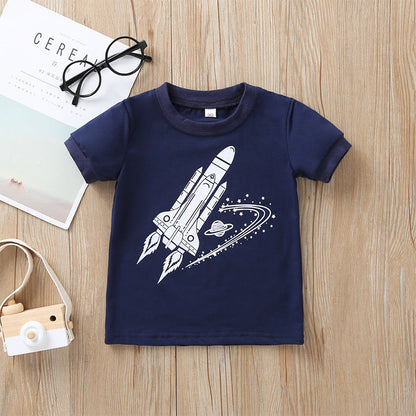 Clothes for kids casual boys space shuttle print two-piece summer short sets - Nowena