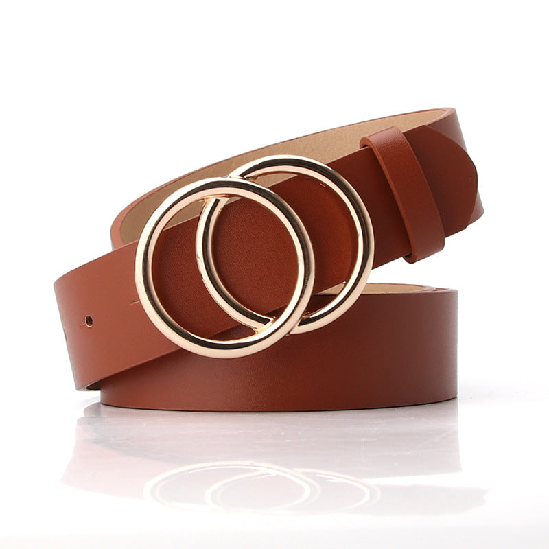 Casual Accessory Solid Double Ring Buckle Leather Belt for women - Nowena