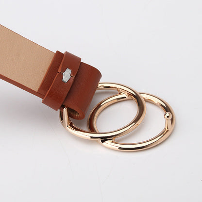 Casual Accessory Solid Double Ring Buckle Leather Belt for women - Nowena