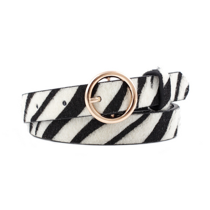 Belts Women's Fashion Round Button Zebra Pattern Leather Belt - Nowena