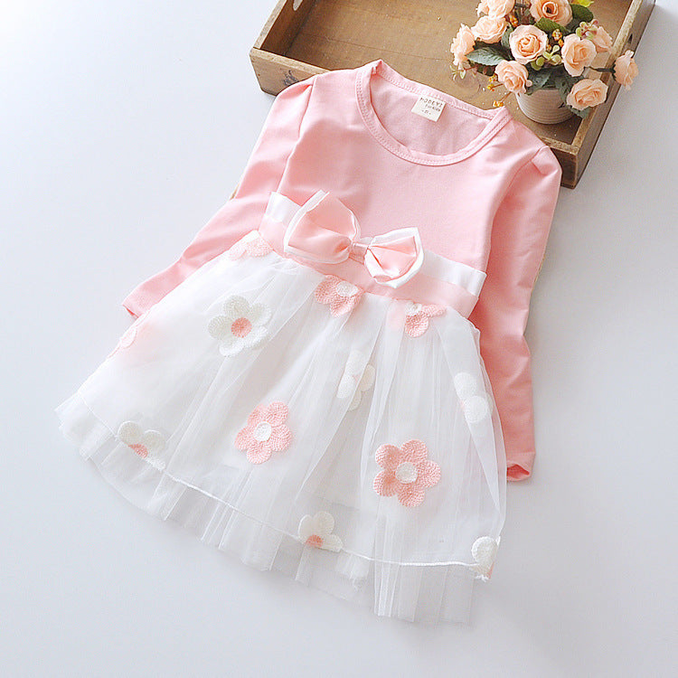 Baby girl dress casual flower bow long sleeve princess dress for baby girl - Nowena