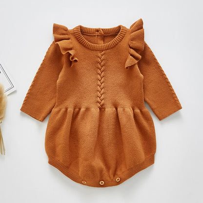 Baby girl romper knitted long sleeve ruffled baby girl romper dress - Nowena