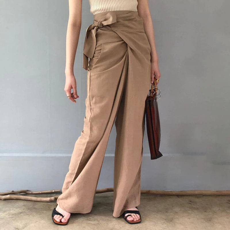 Women's Office Casual Pure Color Lace-up trousers Pants | Nowena