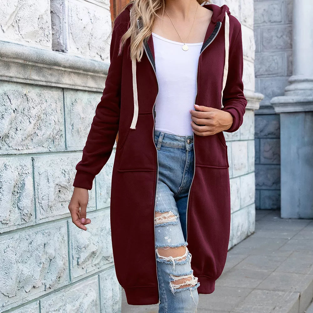 Women’s Casual Hooded Zipper Long-sleeved Winter Long Coat Jacket | Nowena
