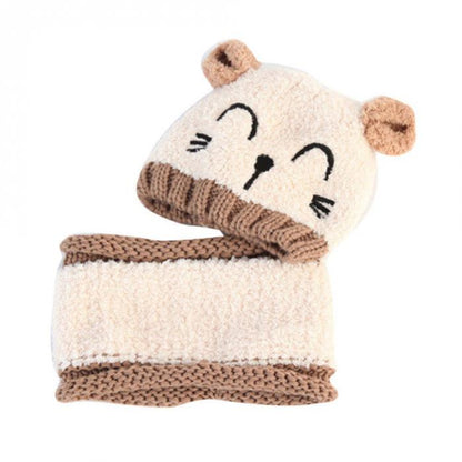 Kids Cute Warm Wool Knitted Cute Bear Scarf and Hat - Nowena