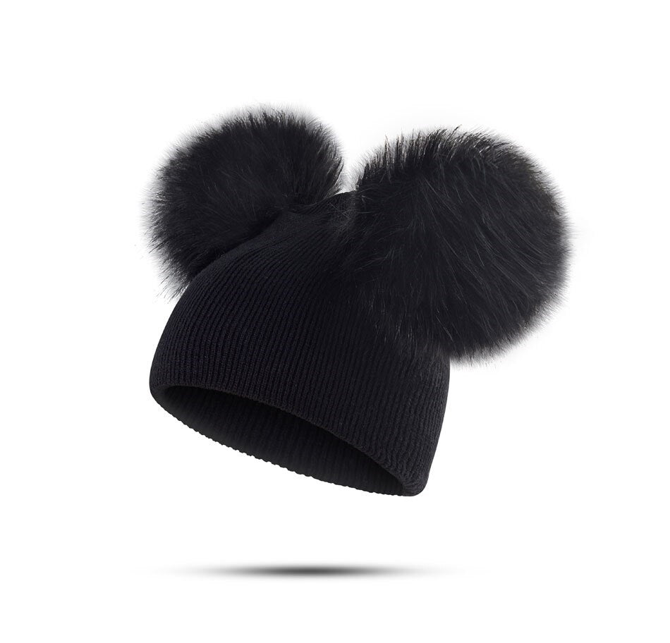 Baby Cute Two Ball Mikky Fur Knited Autumn Winter Hat - Nowena