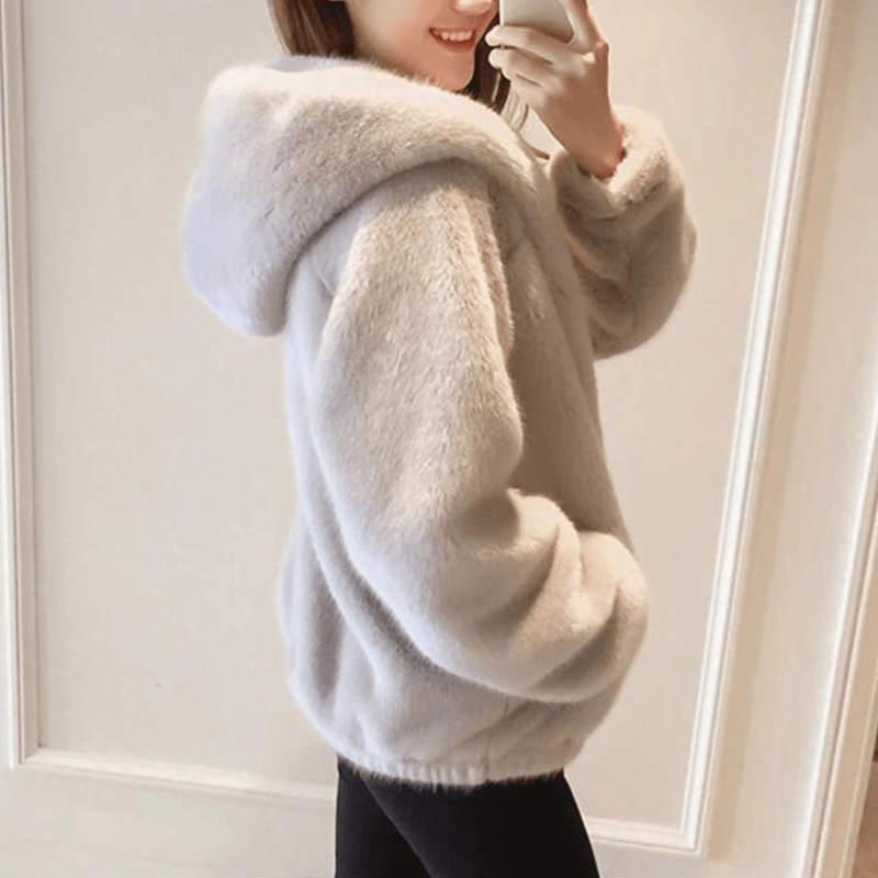 Hooded cardigan thickened faux fur jacket women | Nowena