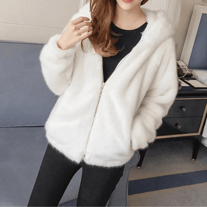 Hooded cardigan thickened faux fur jacket women | Nowena