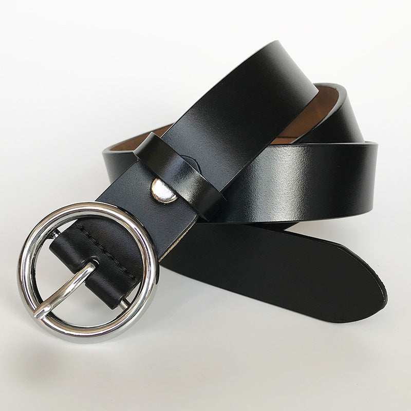 Belts Women's Casual Leather Female Round Head Pin Buckle Belt - Nowena