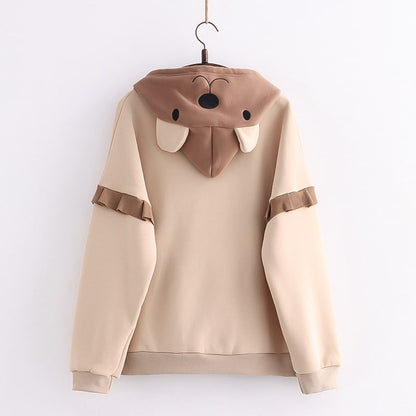 Long sleeve loose womens hooded sweater bear embroidery | Nowena