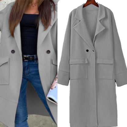 Long trench coat women solid color wool trench coat | Nowena