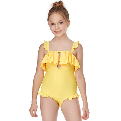 Yellow One-Piece Flashing Kids Swimsuits and Swimwear  Nowena