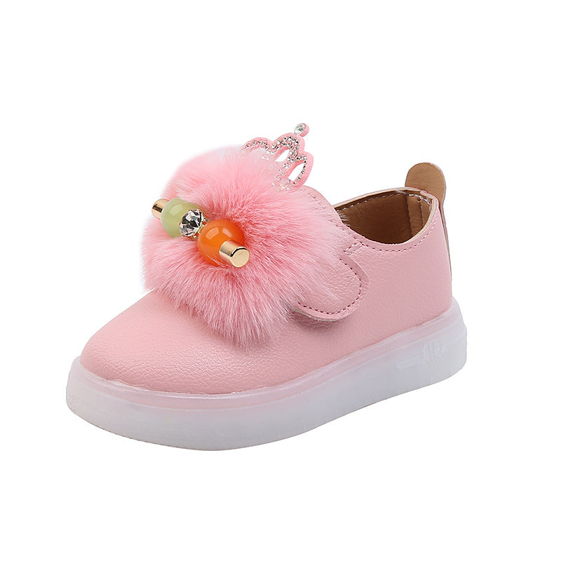 Baby girl shoes soft sole princess furry flashing shoes baby girl sneakers - Nowena