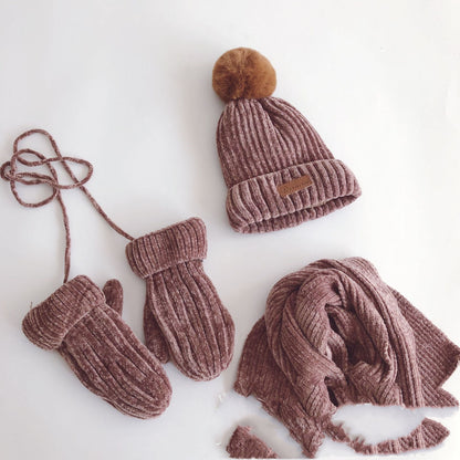 Three-Piece Thickening Children's Suit Knitted Hat Scarf and Gloves - Nowena
