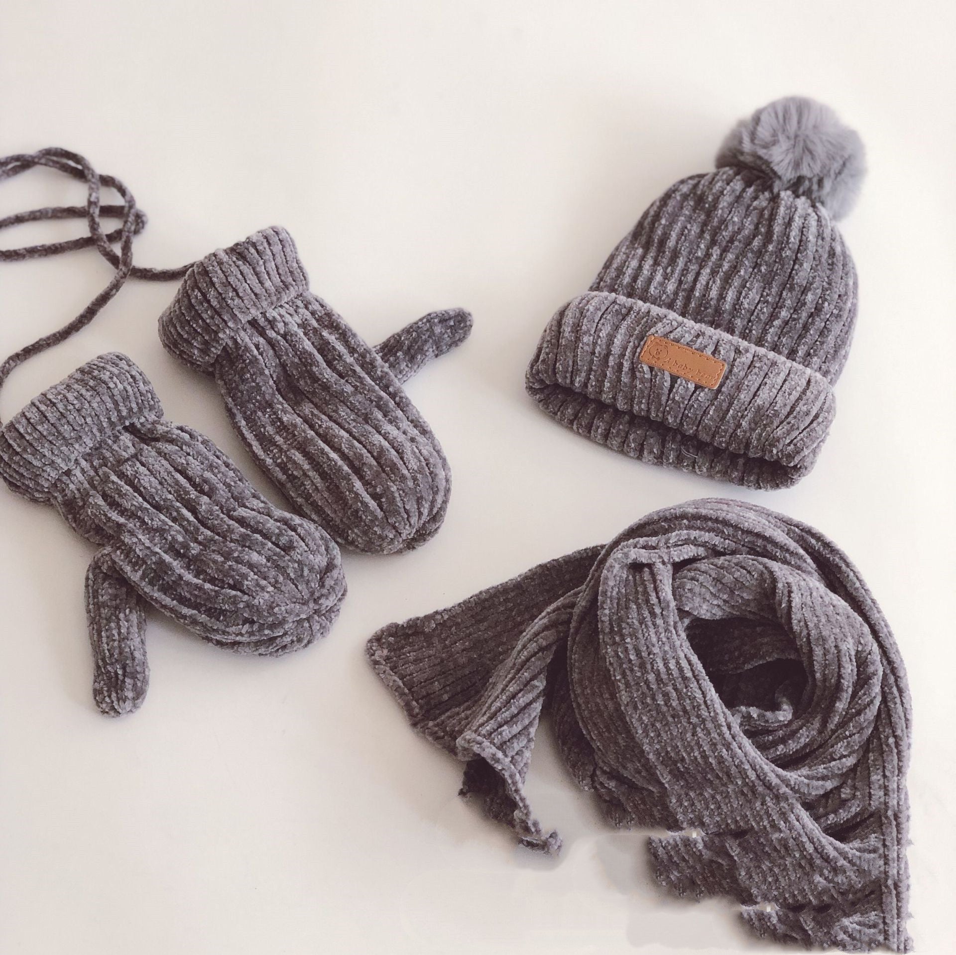 Three-Piece Thickening Children's Suit Knitted Hat Scarf and Gloves - Nowena