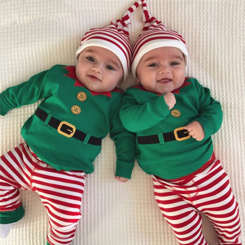 3 pcs baby boy romper and baby girl  romper Christmas outfit long sleeves Romper with hat - Nowena