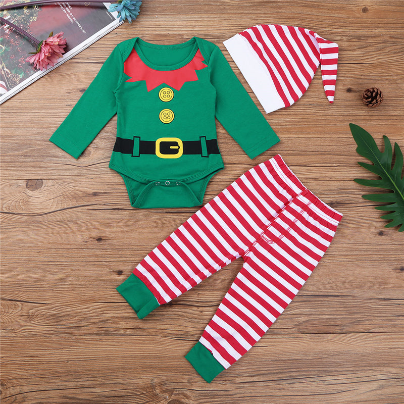 3 pcs baby boy romper and baby girl  romper Christmas outfit long sleeves Romper with hat - Nowena