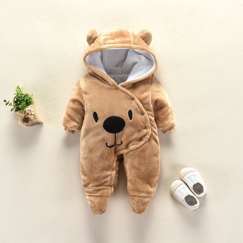 Baby boy romper and baby girl  romper bear flannel cotton hooded romper - Nowena