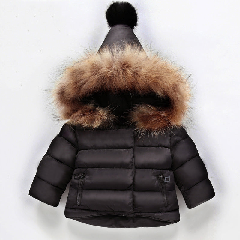 Unisex Kid's Casual Long Sleeve Fur Collar Cotton Winter Autumn Hooded Jacket - Nowena