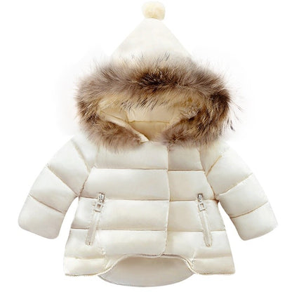 Unisex Kid's Casual Long Sleeve Fur Collar Cotton Winter Autumn Hooded Jacket - Nowena