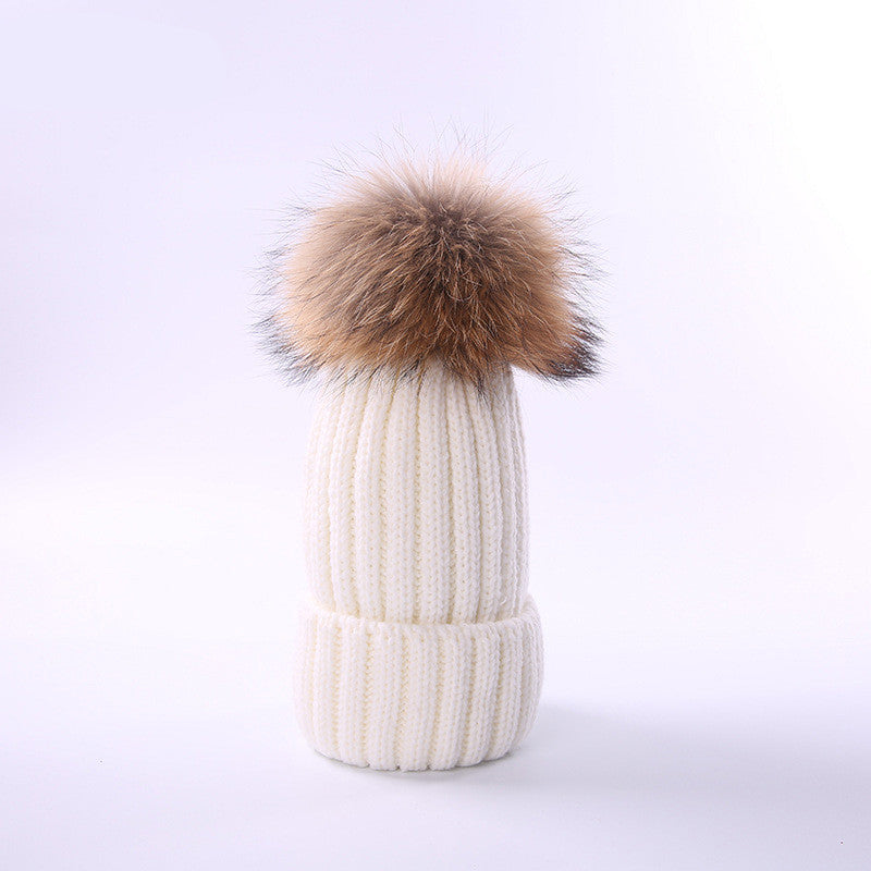 Unisex Kids Autumn and Winter Furry Ball Knitted Children's Wool Hat - Nowena