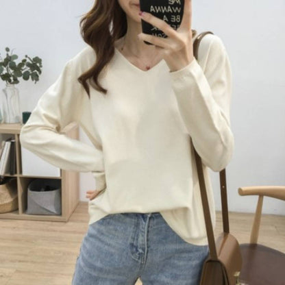 Women's Simple Casual Loose V-neck Long-sleeved Blouse | Nowena