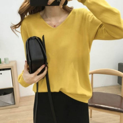 Women's Simple Casual Loose V-neck Long-sleeved Blouse | Nowena