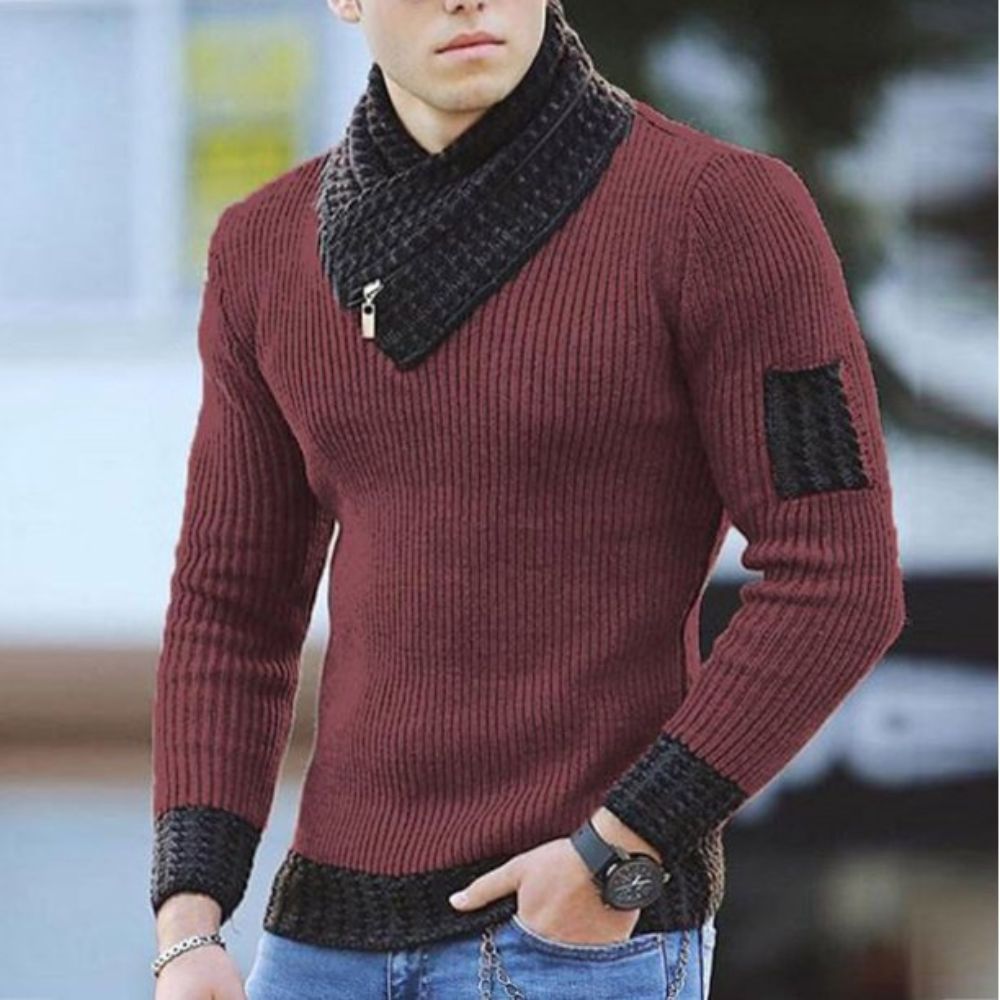 Men's Casual Slim Knit Pullover Long Sleeve Scarf Collar Autumn Winter Sweater - Nowena