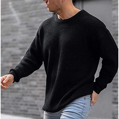 Men's Casual Fashion Knitted Top Solid Color Round Neck Autumn Winter Sweater - Nowena