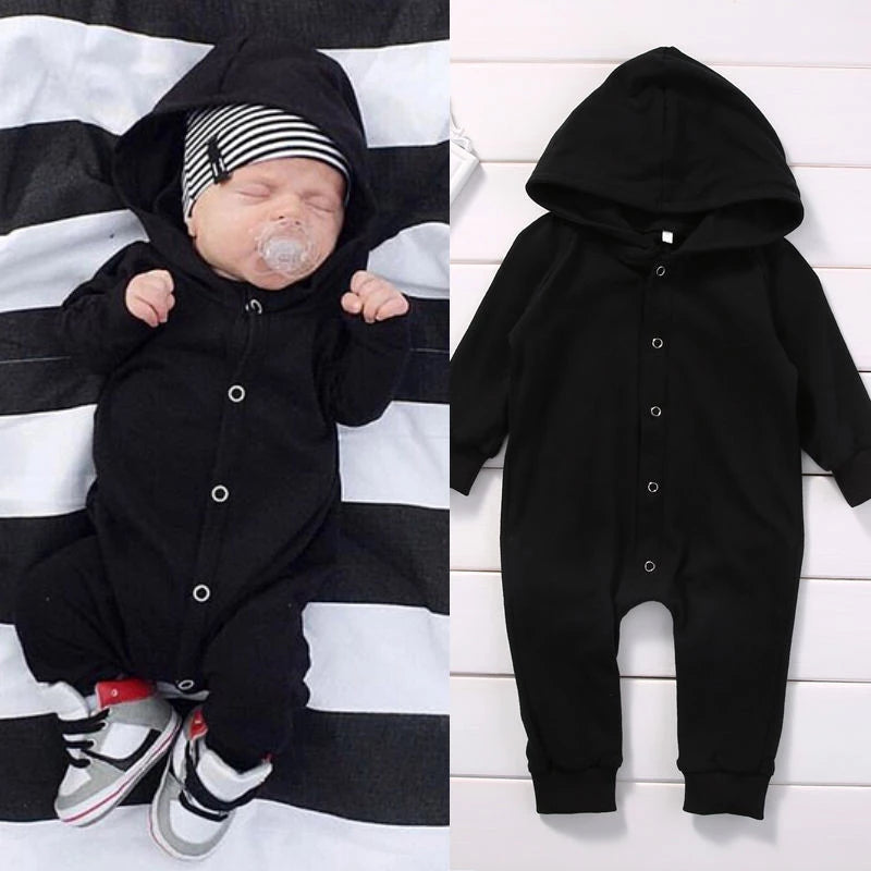 Baby boy romper winter hooded black long sleeve romper - Nowena