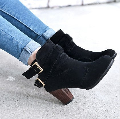 Women's Casual High Heels Leather Pumps Warm Autumn Winter Ankle Boots Nowena
