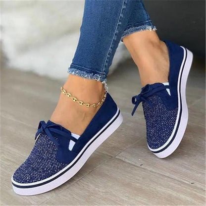 Women’s Casual Lace-up Canvas White Summer Flats Sneakers Nowena