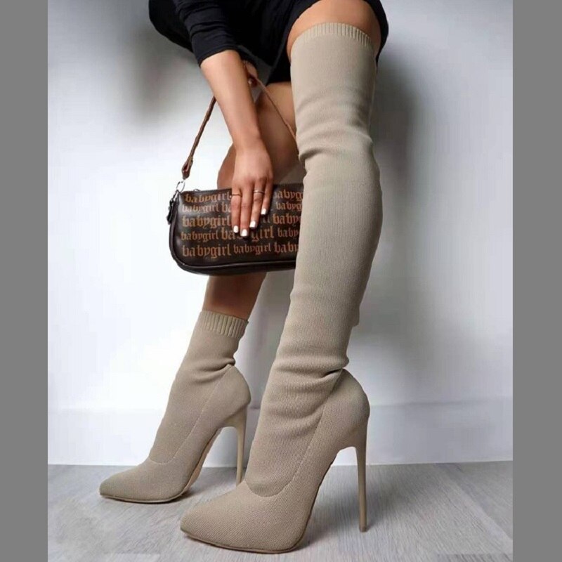Women's Fashion High-heel Knit Over-the-knee Autumn Boots Nowena